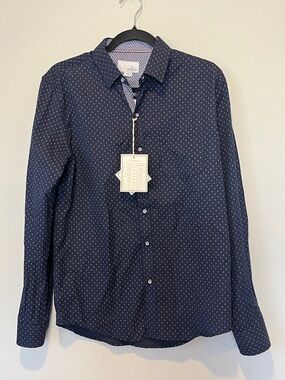 Craft + Flow Men's Navy Microdot Long-Sleeve Button-Up Shirt Size S